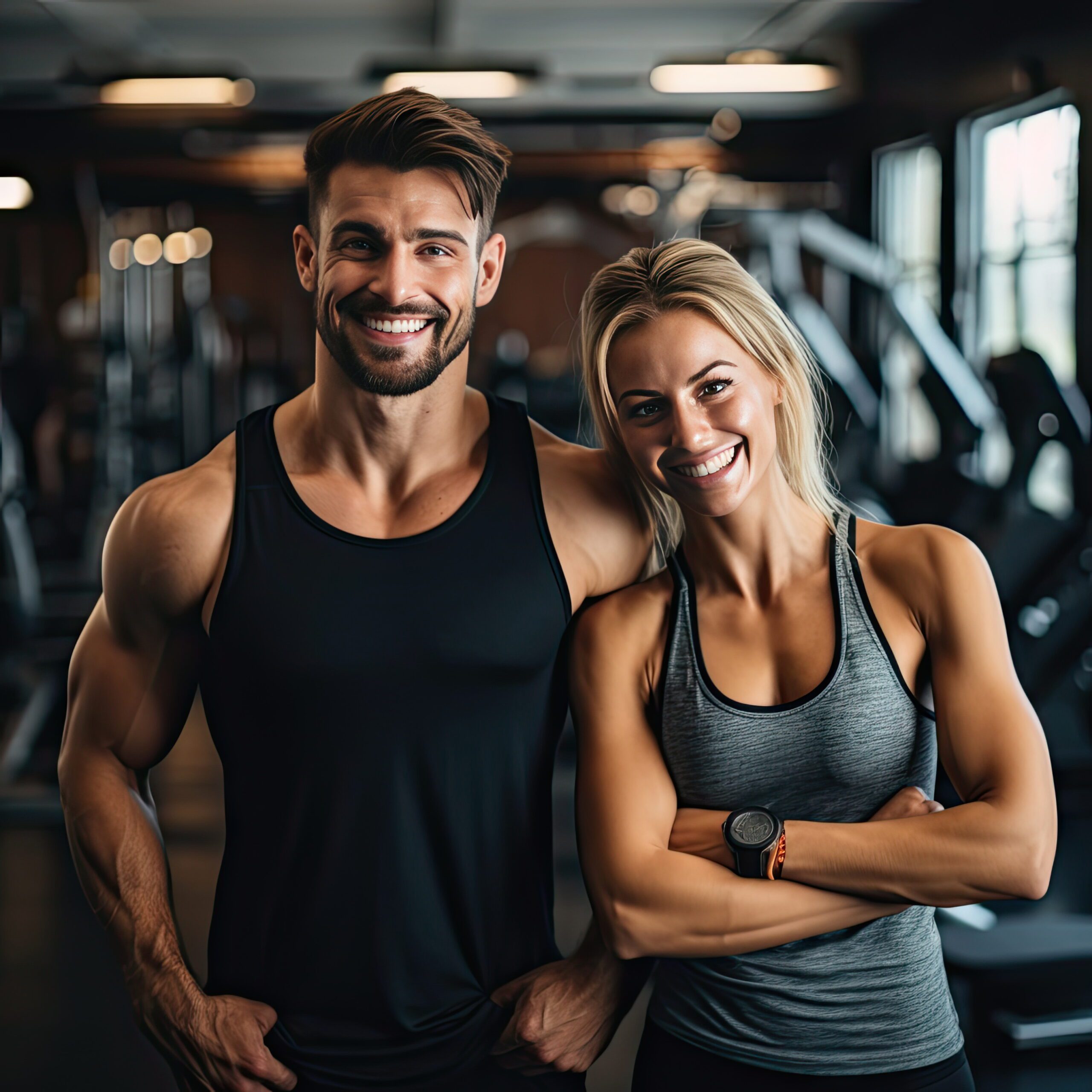 couple flexing their muscles - hormone therapy